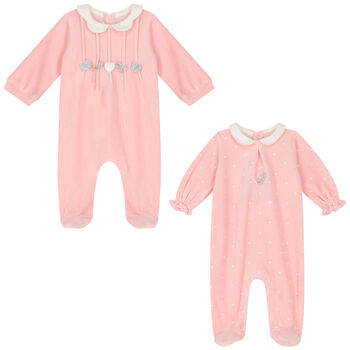 Baby Girls Pink Velour Babygrows (2 Pack)